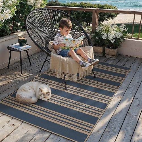 PureCozy Striped Easy Jute Rug 3x5 Blue Entryway Carpet Washable Non Slip Office Door Mat Farmhouse Neutral Non Shedding Small Indoor Outdoor Rug for Bathroom Kitchen Bedroom Living Room - color: Blue/Striped, size: 3' x 5' (Rectangular)
