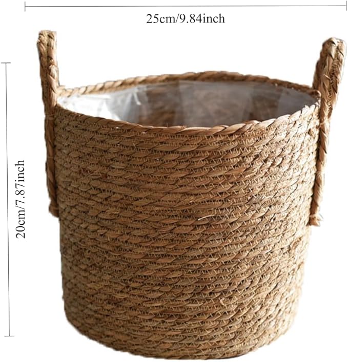 Hand Woven Seagrass Storage Basket Flower Baskets Plant Pot Succulent Organizer For Home Living Room Decorate Landscape Handmade(Natural,9.84''X7.87'')