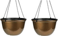 The HC Companies 11 Inch Hanging Metallic Planter - Round Hanging Basket for Indoor Outdoor Plants, Bronze (Pack of 2)