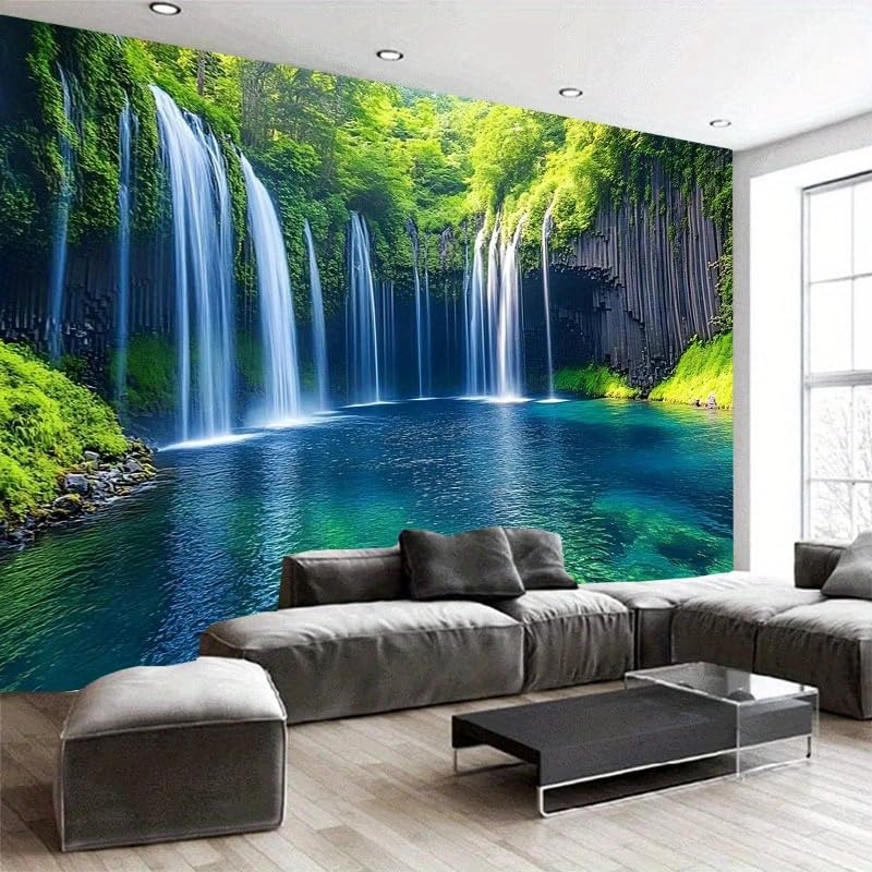 FENDROM Nature Waterfall Tapestry, Majestic Waterfall Landscape Through a Window Imaginary Secret Paradise Print, Wide Wall Hanging for Bedroom Living Room Dorm - color: Lake, size: 59"L x 39"W