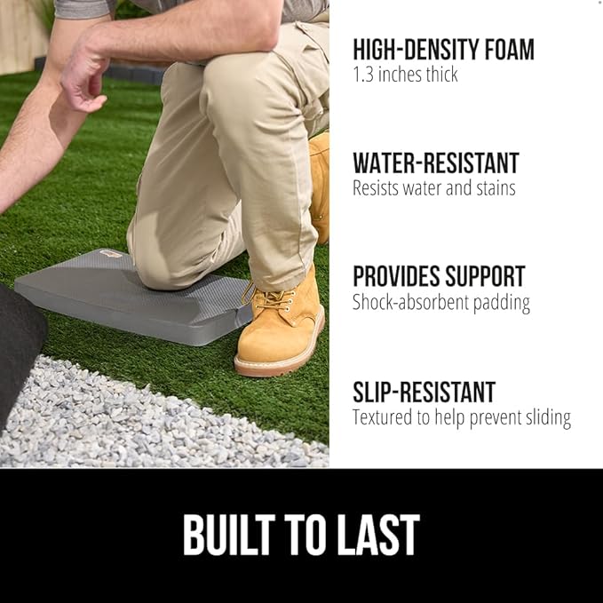 GORILLA GRIP Extra Thick Patent Pending Supportive Foam Kneeling Pad, 2 PK, Large Cushion Knee Pads for Gardening, Baby Bath, Dirt and Water Resistant, Workout and Garden Supplies, 17.5x11, Gray