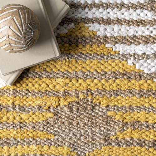 nuLOOM Hand Braided Marla Denim And Jute Diamonds Area Rug, 5x8, Yellow - color: Marla Yellow, size: 5' x 8' (Rectangular)