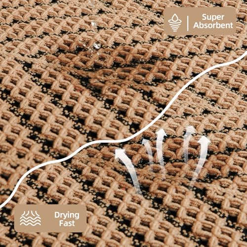 Sunfly Waffle Bath Mat, Boho Bathroom Rugs Non Slip Washable Super Absorbent Quick Dry Bath Mat Farmhouse Bathroom Decor, 20"x30" Black &Khaki - color: Black &Khaki, size: 1'8" x 2'6" (Rectangular)
