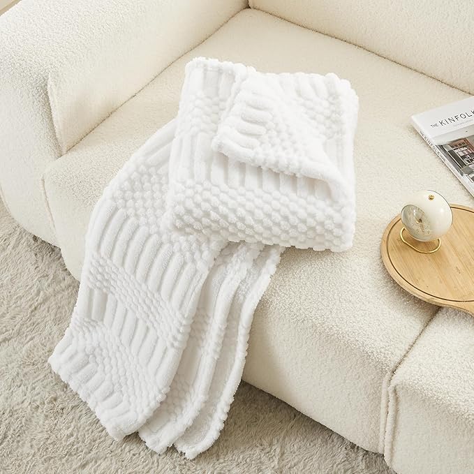 lifein Throw Blanket for Couch-White Boho Throw Blanket, Cream Soft Fleece Plush Lightweight Blankets&Throws for Spring, Fuzzy Decorative Blankets for Livingroom Bed Sofa Chair (60x80, White)