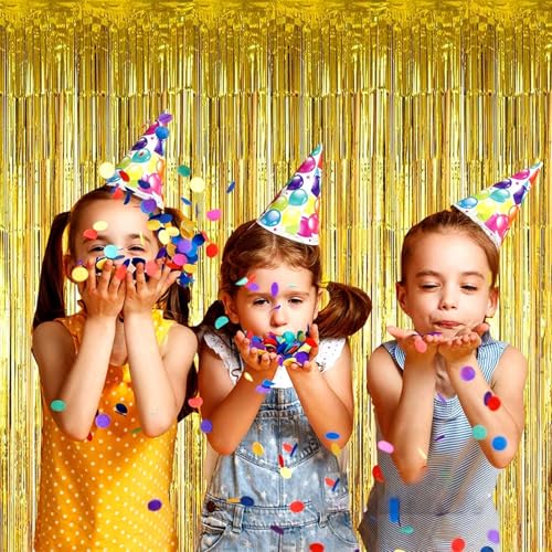 4 Pack Gold Foil Fringe Curtain Backdrop, 3.28Ft x 8.2Ft Metallic Tinsel Foil Fringe Streamer Curtains for Photo Booth Props, Birthday, Wedding, New Year’s, Christmas Decoration Party Supplies New - color: 4 Pack Gold