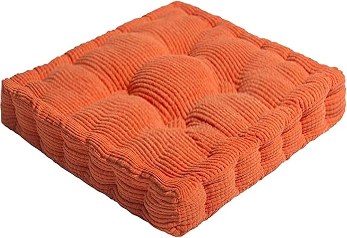 ChezMax Floor Pillow & Cushion, Large Meditation Chair Cushions, Thick Square Seat Pad, Soft Velvet Tufted Seating Pouf for Indoor/Outdoor Yoga Bench Rocking Chair Room Tatami Sofa, Orange 20" x 20"