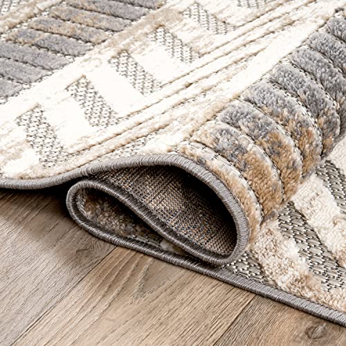 Rugshop Distressed Geometric Indoor/Outdoor Beige Area Rug Modern Tribal Stripe, Durable Stain Resistant Low Profile Perfect for Patio, Backyard, Deck and Outdoor Lounge 2' x 3' - size: 2' x 3' (Rectangular)