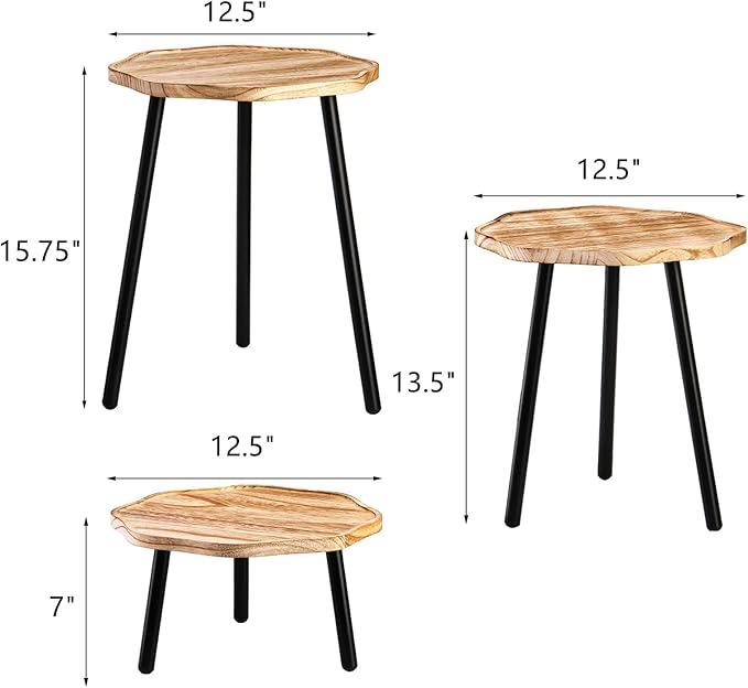 Frcctre 3 Pack Indoor Plant Stand, Wooden Mid Century Plant Stand Tall Plant Table Plant Holder Plant Riser for Flower Pots, Modern Home Decor Octagonal Shape Small Side End Table