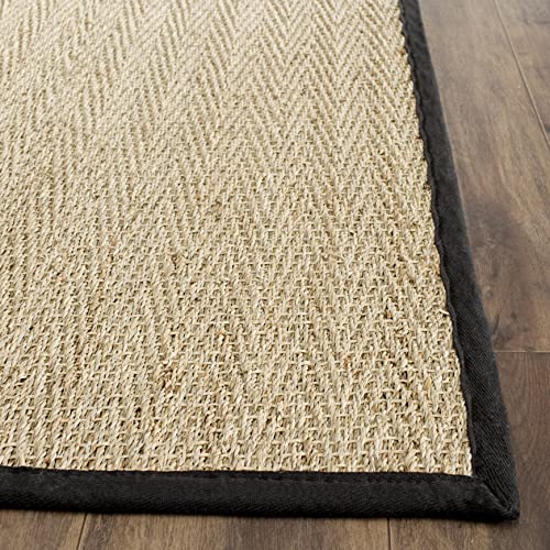 SAFAVIEH Area Rug 6x9 - Natural Fiber Collection - Natural & Black, Seagrass, Herringbone Pattern with Border (NF115C) - color: Natural/Black, size: 6' x 9' (Rectangular)