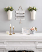 Mkono Galvanized Metal Wall Planter Farmhouse Wall Vase for Artificial Plants Flowers, Rustic Hanging Fake Flowers Holder Country Home Bedroom Living Room Decor Set of 2, White, Small