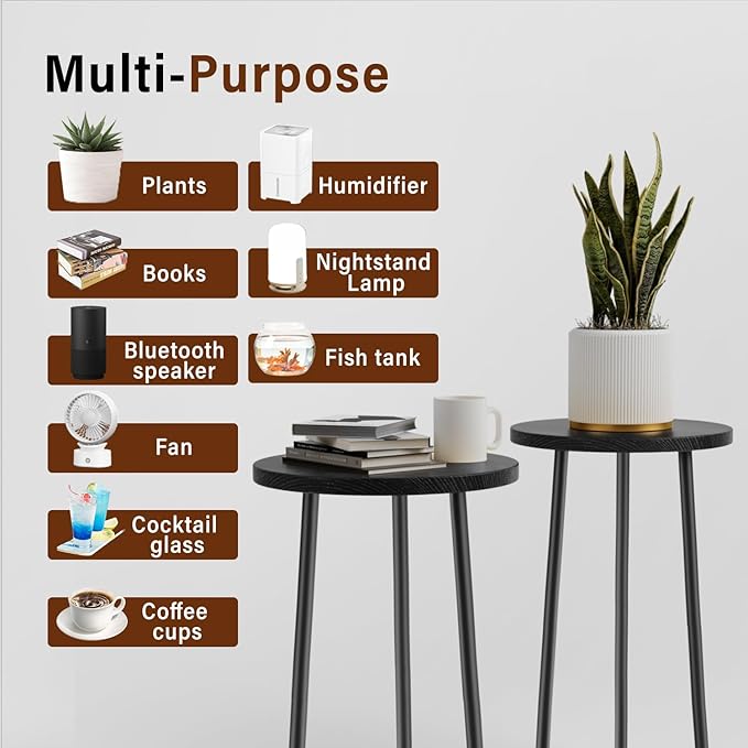 Plant Stand Indoor 2 Pack: Corner Wood 20 Inch Plant Stand Mid Century Modern Decor - Small Round Plant Table for Indoor Plants - Outdoor Plant Holder for Patio Living Room Bathroom Office (Black)