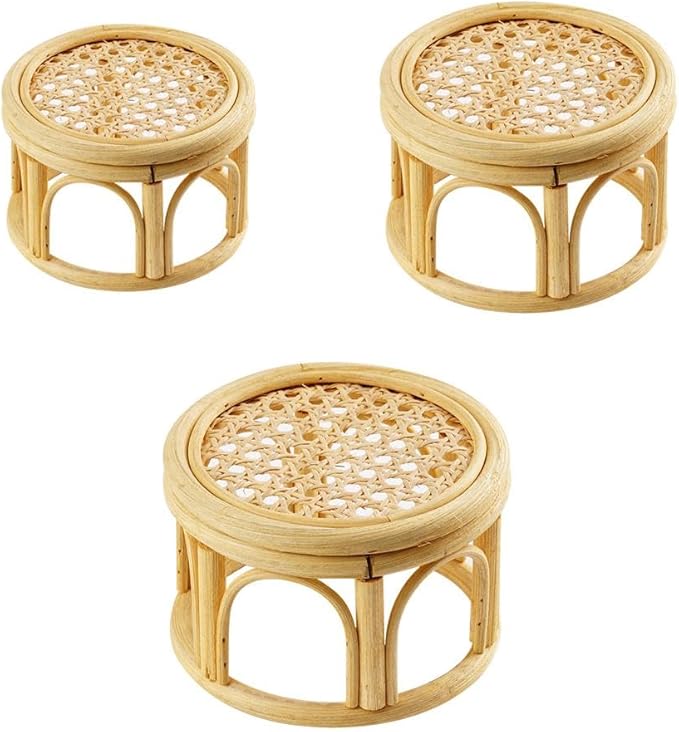 Rattan Plant Stands,Small Boho Rattan Wicker Round Riser Plant Stand,Indoor Flower Pot Stand,Decorative Flower Shelf Bonsai Rack Garden Plant Pot Riser Holder
