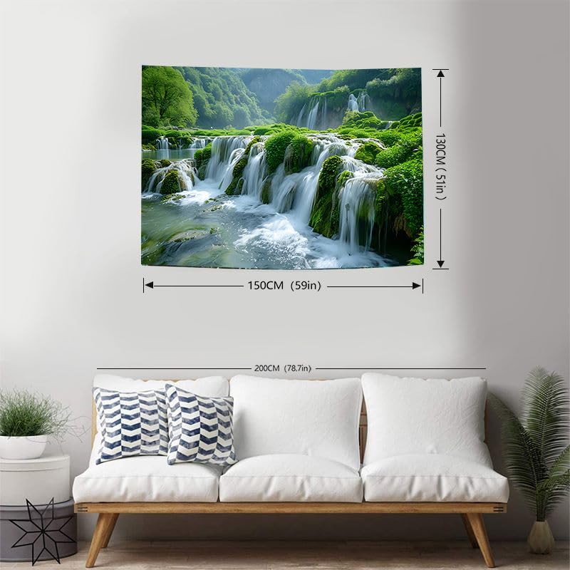 FENDROM Green Misty Forest Wall Tapestry Jungle Mountain Waterfall Nature Tapestry Tree Tapestries for Bedroom Living Room Dorm Decor - color: Waterfall, size: 59"L x 51"W