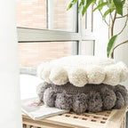 Knitted Throw Pillow Round Couch Pillow Sofa Cute Cushion Handmade Pompoms Decorative Plush Pillow (Beige, Diameter 18inches)