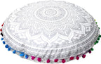 CRAFT KALA Boho Large Floor Pillow Pouf Cover Mandala Meditation Room Pillow Cover for Adults Round Bohemian Seating Pouf Cushion Cover for Kids Playroom 22" Silver Matellic Ombre