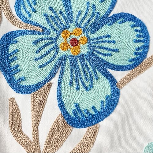 Floral Embroidery Throw Pillow Covers 18x18 Inch Colorful Flower Decorative Cushion Case with Blue and Orange Flowers 100% Cotton, Home Decor Embroidered Throw Pillow Cover 45x45cm, 1 Piece - color: Colorful Flower
