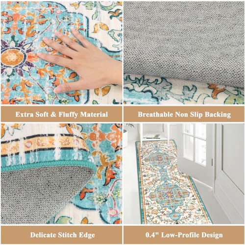 Pauwer Boho Hallway Runner Rug 2x6 Washable Entryway Area Rugs Non Slip Farmhouse Vintage Floor Mat Carpet Runner for Hallways Laundry Room Kitchen Bathroom Bedroom - color: Blue Multi, size: 2' x 6' (Runner)