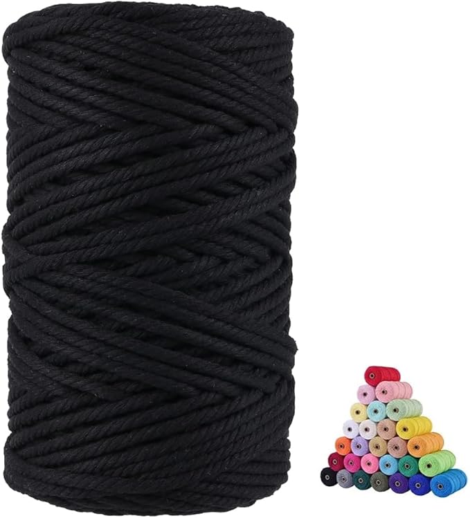 FLIPPED 100% Natural Cotton Macrame Cord,5mm x110 Yards Macrame Cords Colored Cotton Macrame Rope Craft Cord for DIY Crafts Knitting Plant Hangers Christmas Wedding Décor（Black）…