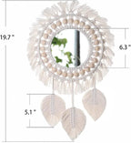 Artilady Macrame Hanging Wall Mirror - Boho Fringe Round Handmade Decorative Acrylic Mirror for Apartment Living Room Bedroom Baby Nursery Home Decor (Leaf)