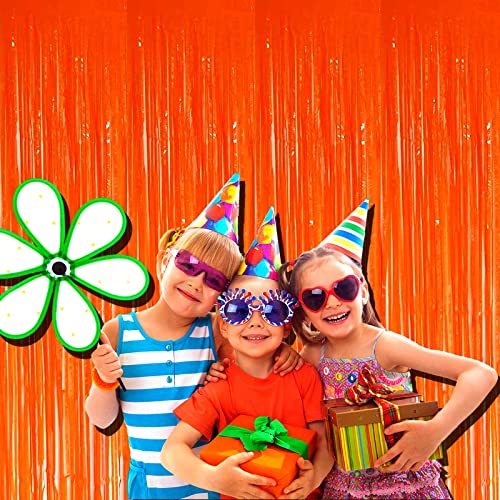 4 Pack Macaron Orange Foil Fringe Curtain Backdrop, 3.28Ft x 8.2Ft Metallic Tinsel Streamer Curtains, Birthday, Wedding, New Year’s, Christmas Decorations Party Supplies, One Size - color: Orange