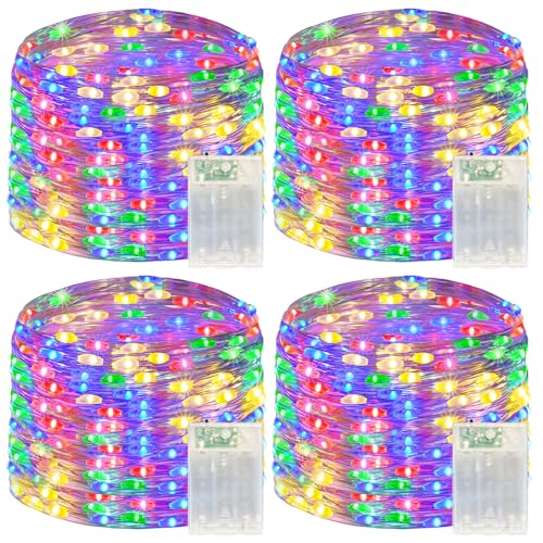 4 Pack 240LED Christmas Multicolor Fairy Lights Battery Operated - 20FT Twinkle Lights with 2 Lighting Modes Indoor Outdoor, Waterproof Led Fairy String Light for Bedroom, Dorm, DIY, Christmas Decor - color: Multicolor, size: 4 Pack