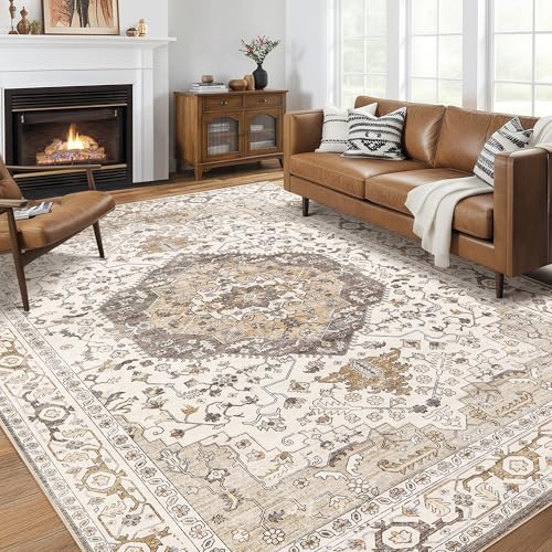 12x18 Area Rugs for Living Room - Large Carpet Ultra Thin Soft Washable Oriental Vintage Floral Distressed Big Indoor Carpets for Bedroom Nursery Dorm Home Decor Aesthetic - Camel/Beige - color: Camel/Beige, size: 12' x 18' (Rectangular)