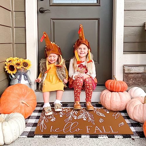 Fall Door Mat, Pumpkin Leaf Welcome Mat for Front Door, Thanksgiving Autumn Indoor/Outdoor Non-Slip Rug, Farmhouse Home Porch Decorations 30" x 17" - color: Hello Fall