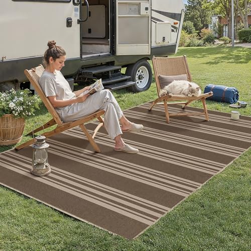 PureCozy Striped Easy Jute Rug 3x5 Brown Entryway Carpet Washable Non Slip Office Door Mat Farmhouse Neutral Non Shedding Small Indoor Outdoor Rug for Bathroom Kitchen Bedroom Living Room - color: Brown/Striped, size: 3' x 5' (Rectangular)