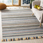 SAFAVIEH Area Rug 8x10 - Montauk Collection - Large - Blue & Multi, Handmade Cotton, Boho Stripe Fringe Design, Ideal for Living Room, Bedroom, Office, Dining Space (MTK901C) - color: Blue/Multi, size: 8' x 10' (Rectangular)
