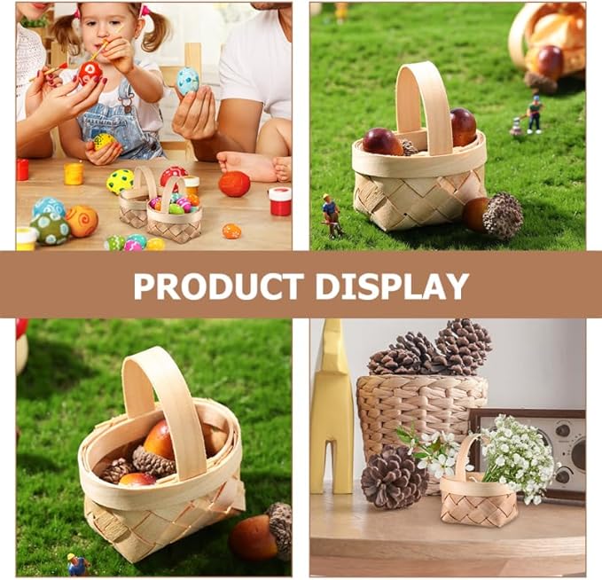 Gadpiparty 36pcs Mini Baskets Party Favor, Mini Woven Baskets With Handles, 4.72 Inch Small Tiny Wooden Candy for Weddings Holidays Easter Party Decor and Kids Crafts