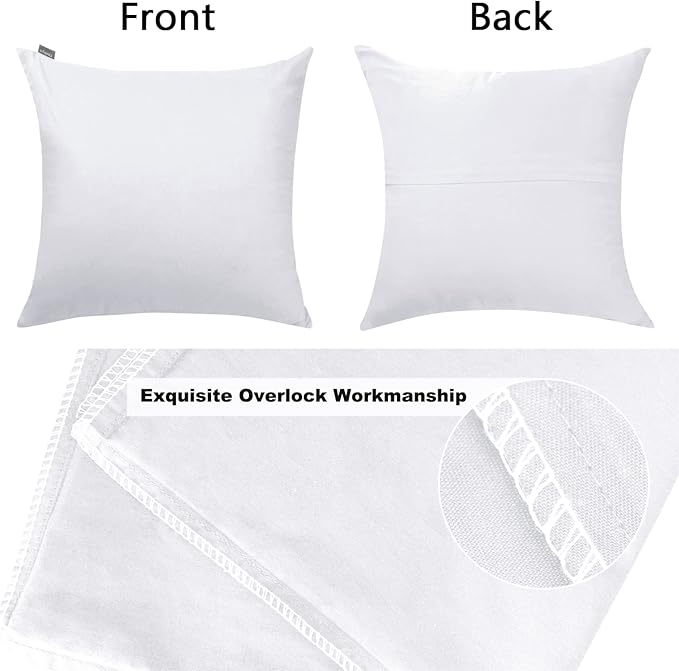 Thmyo 4-Pack 100% Cotton Comfortable Solid Decorative Throw Pillow Case Square Cushion Cover Pillowcase Sublimation Blank Pillow Covers DIY Throw Pillowcase for Sofa Christmas(24x24inch/60x60cm,White)