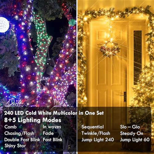 88FT 240LED Connectable String Lights Indoor Outdoor Clear Wire, Warm White⇋Multicolor Christmas String Lights, Plug in Twinkle Fairy Light With Timer For Wedding Patio Tree Yard Christmas Decorations - color: Multicolor ⇋ Warm White, size: 240LED