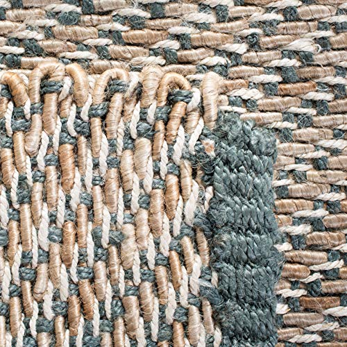 SAFAVIEH Natural Fiber Collection Runner Rug - 2'6" x 12', Blue & Natural, Handmade Jute, Ideal for High Traffic Areas in Living Room, Bedroom (NF454A)