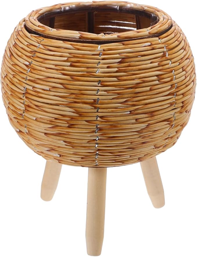 Home Woven Rattan Plant Basket Plant Pot Rack for Indoor and Outdoor Use Stylish Flower Pot Stand for Living Room Balcony and Garden Decor