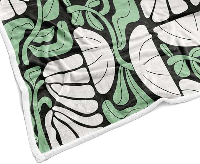 Boho Abstract Colorful Floral Throw Blanket, Vintage Retro Patchwork White Green Flower Botanical Geometric Aesthetic Groovy Flannel Throw Blanket for Chair Bed Sofa Couch, 50X60IN