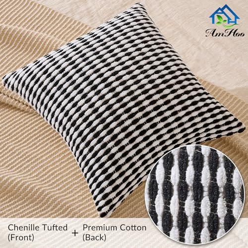 AmHoo Boho Chenille Pillow Cover Decorative Tufted Pillowcase for Couch Bed Sofa Bedroom Living Room Modern 18 x 18-Inch Black - color: Black, size: 18" x 18" (Pack of 1)