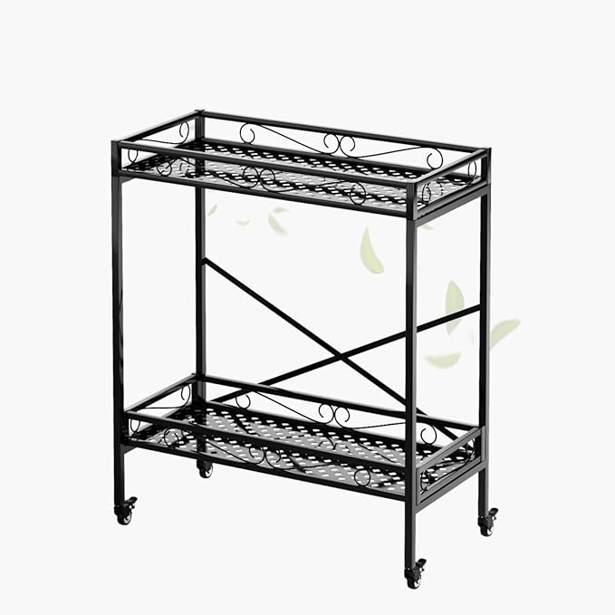 Zhongma 2 Tier Window Height Sturdy Metal Plant Stand with Wheels, 32.7x16x39.4 Inch High, Heavy Duty Succulent Shelf for Home Indoor and Outdoor, 440 LBS Capacity & Heavy Duty Construction