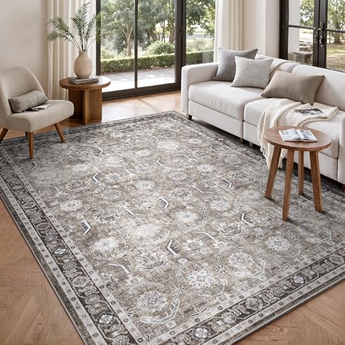 Living Room Rug 6x9, Soft Non Slip Low Pile Washable Rug, Boho Modern Area Rug for Bedroom, Dining Room, Brown - color: Brown, size: 6' x 9' (Rectangular)