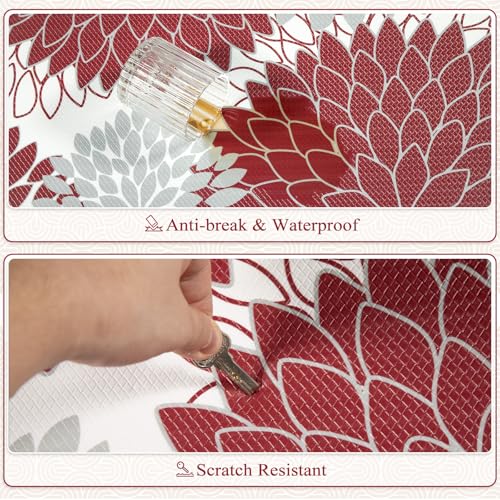KIMODE Half Circle Kitchen Mats for Floor Cushioned Anti Fatigue,2PCS Semi Round Floral Boho Kitchen mat Non Slip,Waterproof Padded Kitchen Floor Mat Carpet Decor for Sink Laundry Bathroom,Red - color: Red, size: 18" x 28"+18" x 47"-0.47 inches