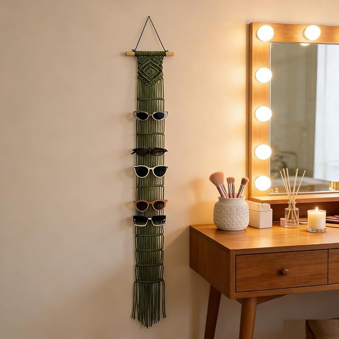Macrame Sunglasses Holder Boho Wall Hanging Minimalist Eyewear Organizer Wall Sunglasses Rack