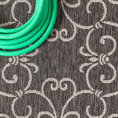 JONATHAN Y Vintage Filigree Indoor Outdoor Runner Rug 2X10 Black/Gray, Charleston Textured Weave for Backyard, Patio, Porch, Easy-Cleaning, High Traffic, Pet-Friendly, Non-Shedding (SMB106G-210) - color: Black/Gray, size: 2'2" x 10' (Runner)