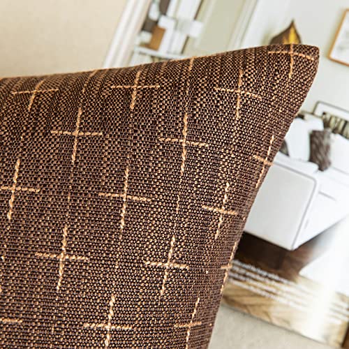 MIULEE Pack of 2 Decorative Vintage Burlap Linen Brown Throw Pillow Covers Modern Farmhouse Pillowcase Rustic Woven Textured Cushion Cover for Sofa Couch Bed 16x16 Inch Dark Coffee - color: Dark Coffee, size: 16" x 16" (Pack of 2)
