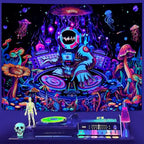Amhokhui Blacklight Astronaut Tapestry UV Reactive Funny DJ Music Tapestry Trippy Aesthetic Tapestriesy Galaxy Space Tapestries Flower Wall Hanging Decor for Home - size: 59.1"L x 51.2"W