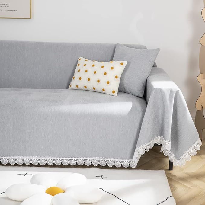 ROOMLIFE Minimal Design Grey Sofa Slipcovers Sectional Couch Covers Soft Chenille Sofa Covers for 2-3 Cushion Couch,Recliner Chair,Loveseat-Couch Cover for Dogs Pets, 71"x118"