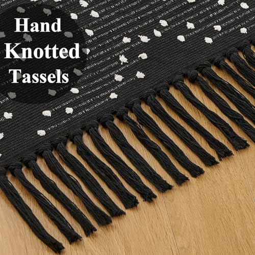 Black Bathroom Rug 2x3ft, Washable Boho Small Bath Mat Non Slip, Aztec Area Rug Floor Mat with Tassel for Kitchen, Entryway, Front Porch - size: 2' x 3' (Runner)