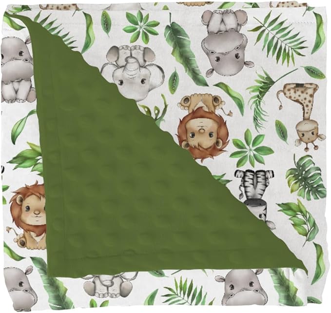 Jungle Safari Tropical Leaves Baby Blankets for Girl Boy Lion Elephant Hippo Zebra Giraffe Soft Mink Dotted Backing Double Layer Swaddle Blanket for Toddler Nursery African Animals Bed Blanket 30x40