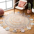 SAFAVIEH Cape Cod Collection Area Rug - 3' Round, Beige & Multi, Handmade Boho Braided Jute & Cotton, Ideal for High Traffic Areas in Living Room, Bedroom (CAP201B) - color: Beige/Multi, size: 3' (Round)