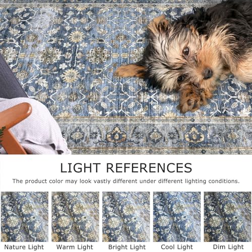 KUTA Vintage 2x3 Rugs for Entryway, Non-Slip Washable Area Rug & Indoor Door Mat with Floral Print, Blue Grey Beige Ultra Thin Soft Low-Pile Throw Rug for Kitchen Front Door, Bedside, Small Spaces - color: Blue Grey Beige, size: 2' x 3' (Rectangular)