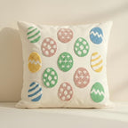 Jonhier Easter Throw Pillow Covers, Muted Morandi Colorful Easter Egg Decorations with Tufted Embroidery, Boho Farmhouse Neutral Rustic Spring Decorative Pillows for Couch Sofa, 18x18 Inch, 1 PC
