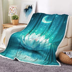 Galaxy Space Throw Blanket Moon Flower Stars Print Decor Soft Warm Cozy Blanket Plush Teal Throws Blankets for Women Girls Kids Couch Travel Livingroom Bedroom Decor 60 x 80 Inch